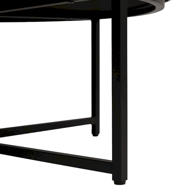 Tufted Round Cotton Linen Ottoman with Iron Frame