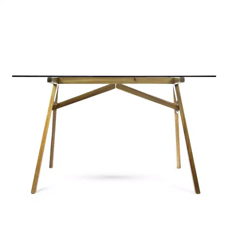 GDFStudio Aviary Mid-Century Modern Glass Top Acacia Wood Desk, Natural/Green