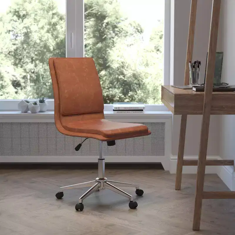 Emma and Oliver Modern Faux Leather Upholstered Mid-Back Home Office Chair with 5 Star Base and Pneumatic Seat Height Adjustment