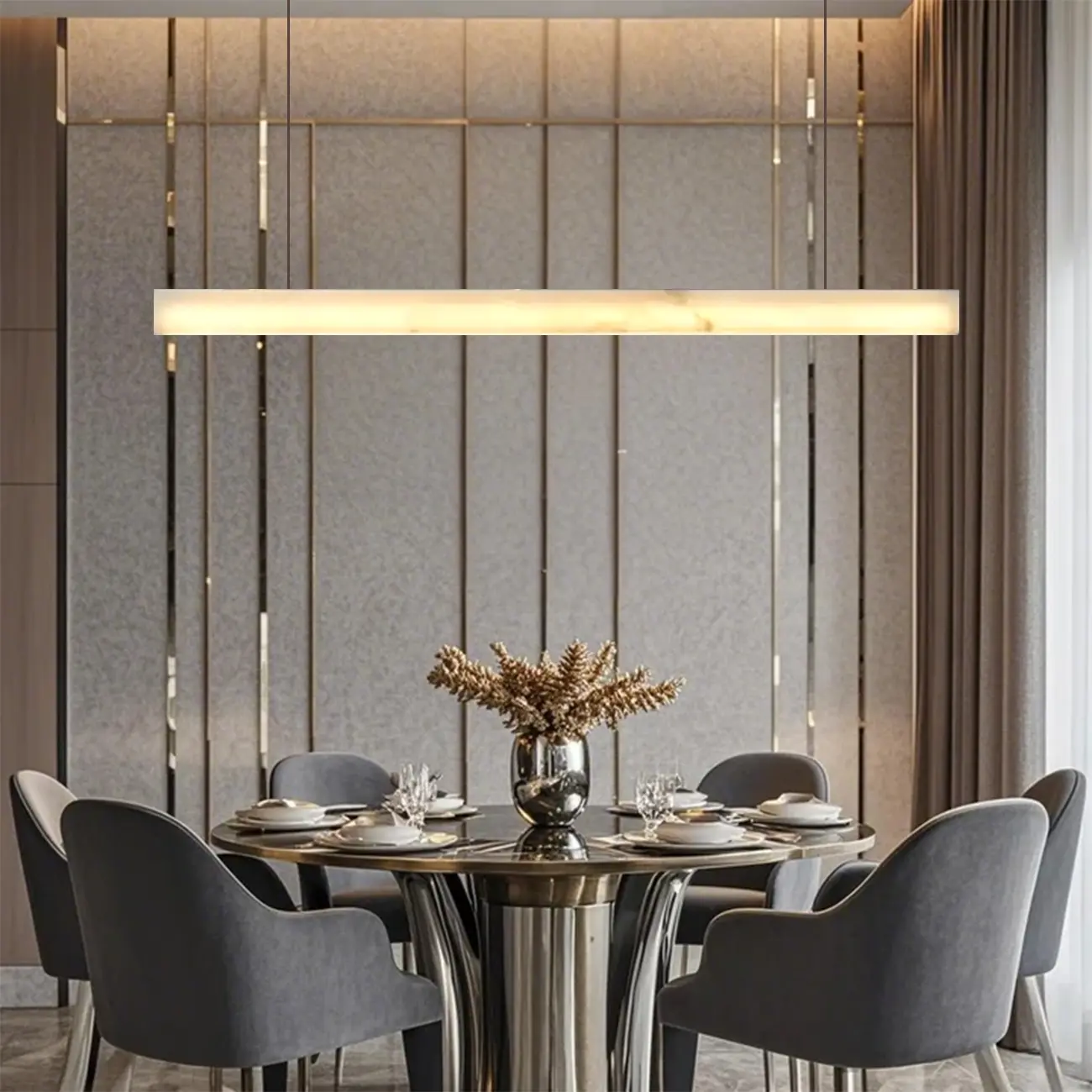 White Stone Linear LED Island Pendant Light In Rectangle Shape