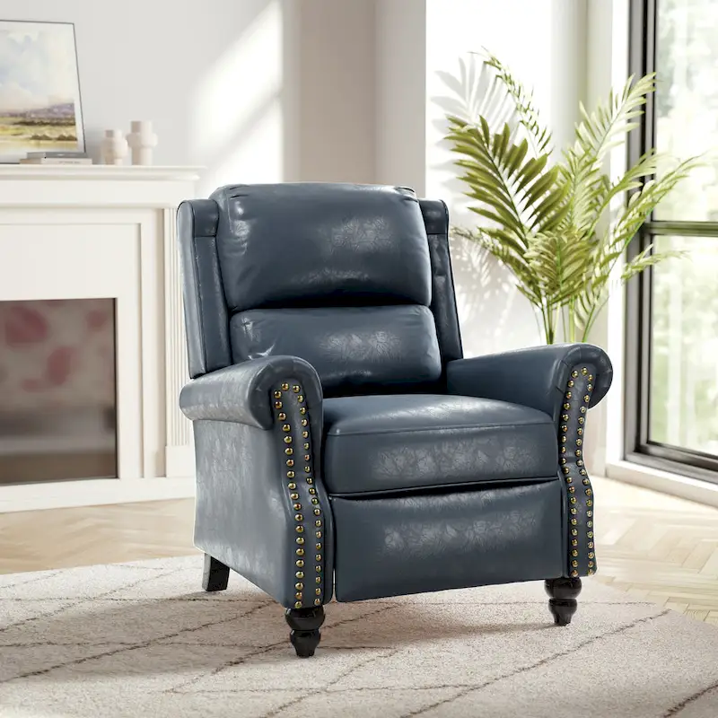 Nail-head Padded Seat Pushback Recliner Chair