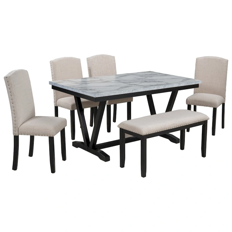 6PCS Marbled Veneers Tabletop Dining Table Set