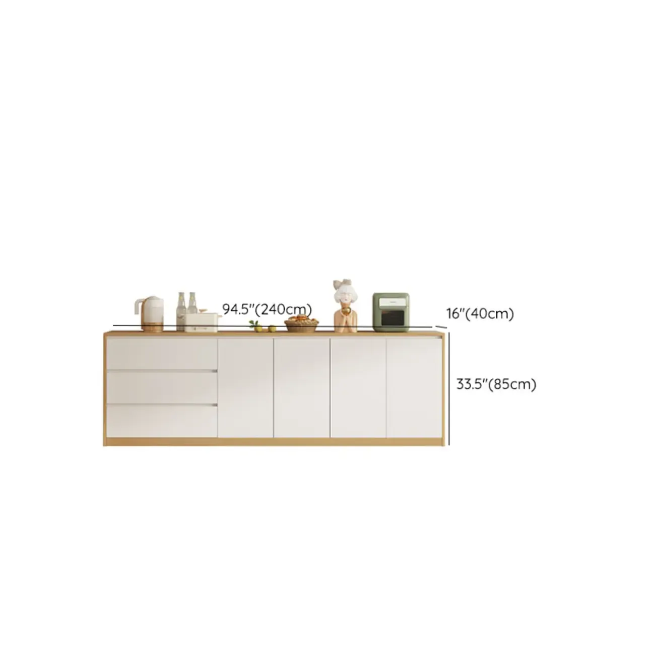 Modern Wooden Sideboard with 3 Drawers in White