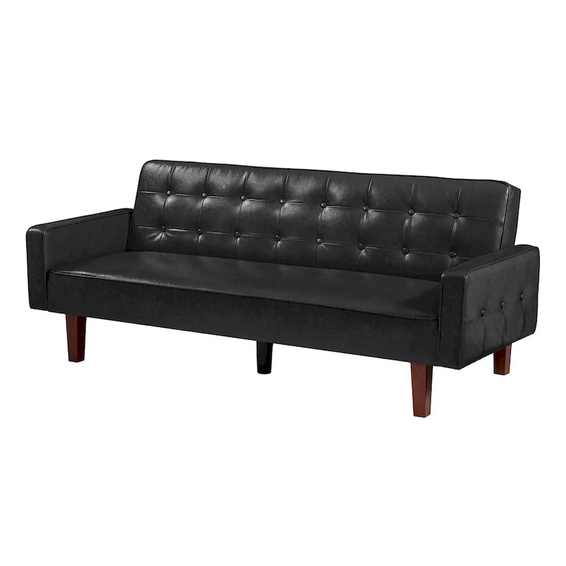 74.4 L Faux Leather Full Handcrafted Button Tufted Sofa 3-Seat, Convertible Sleeper Couch Adjustable Backrest