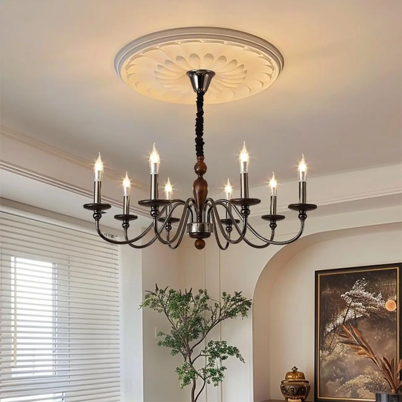 Modern Black 6/8 Light Candelabra Chandelier in Dimmable
