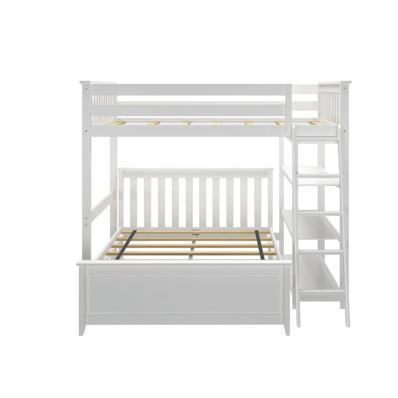 Plank and Beam L-Shaped Full over Full Bunk Bed with Bookcase