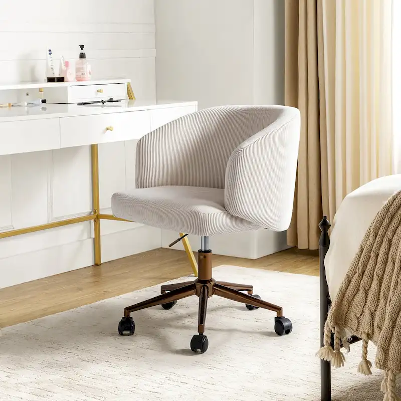Astore Modern Corduroy Ergonomic Barrel Swivel Office Chair with Height-Adjustable by HULALA HOME
