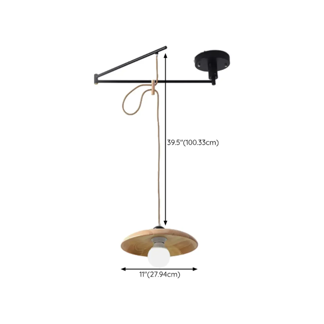 Modern Flexible Round Pendant Light in Solid Wood and Metal