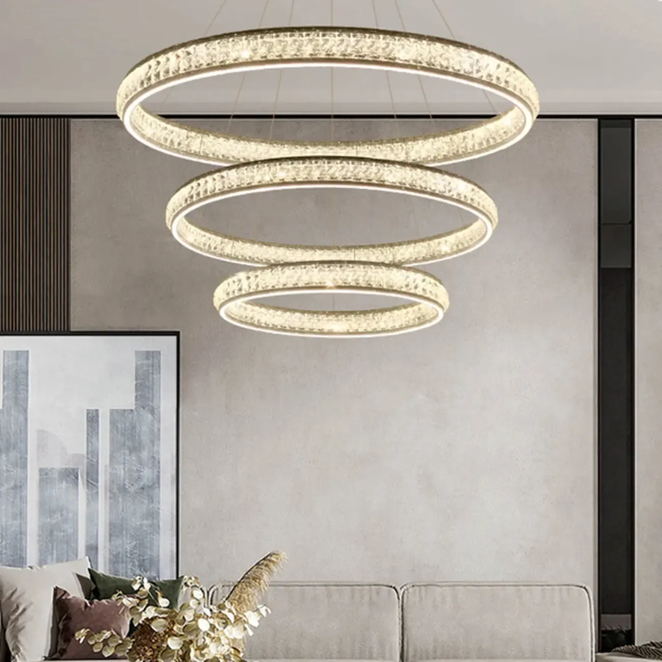 Luxury LED Golden Tiered Ring Crystal Chandelier