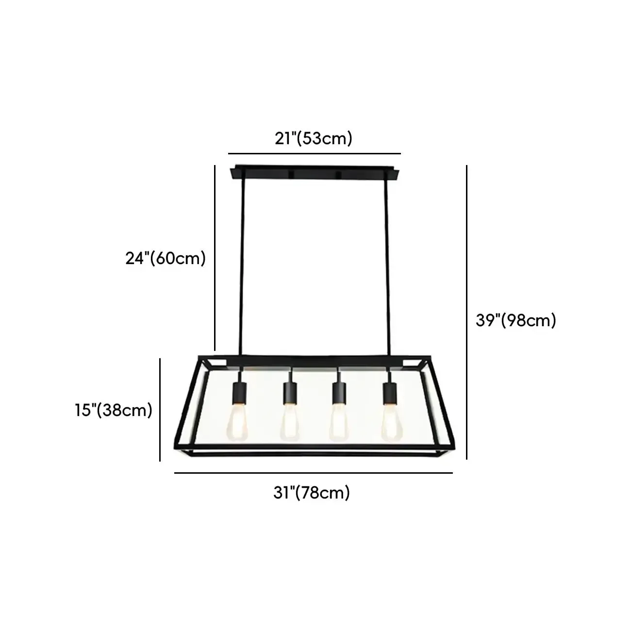 Industrial Black Rectangle Adjustable Kitchen Island Light