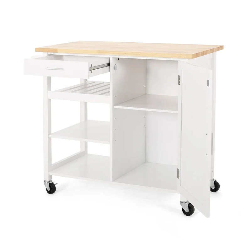 Modern Wooden Kitchen Cart with Wheels Drawer and Cabinet by Christopher Knight Home