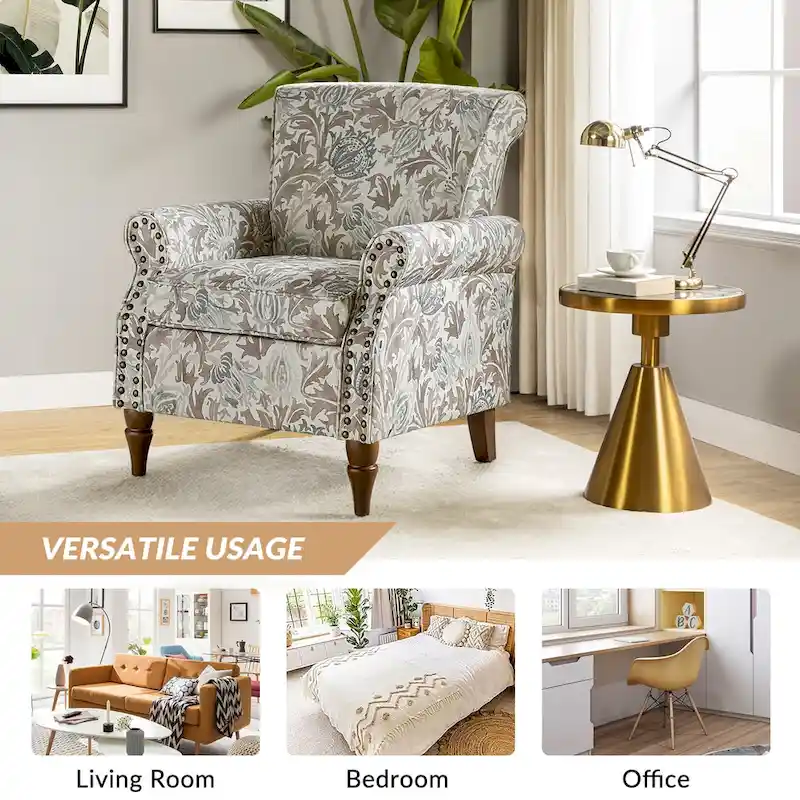 Nyctelius Traditional Polyester Accent Arm Chair with Pattern and Nailhead Trim Set of 2 by HULALA HOME