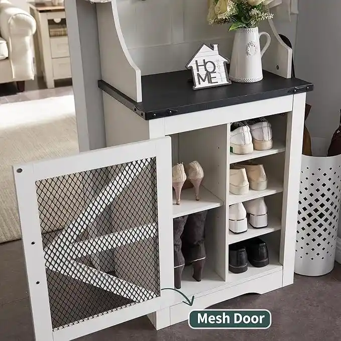 23 Wide Farmhouse Entryway Bench with Coat Rack, Hall Tree Cabinet