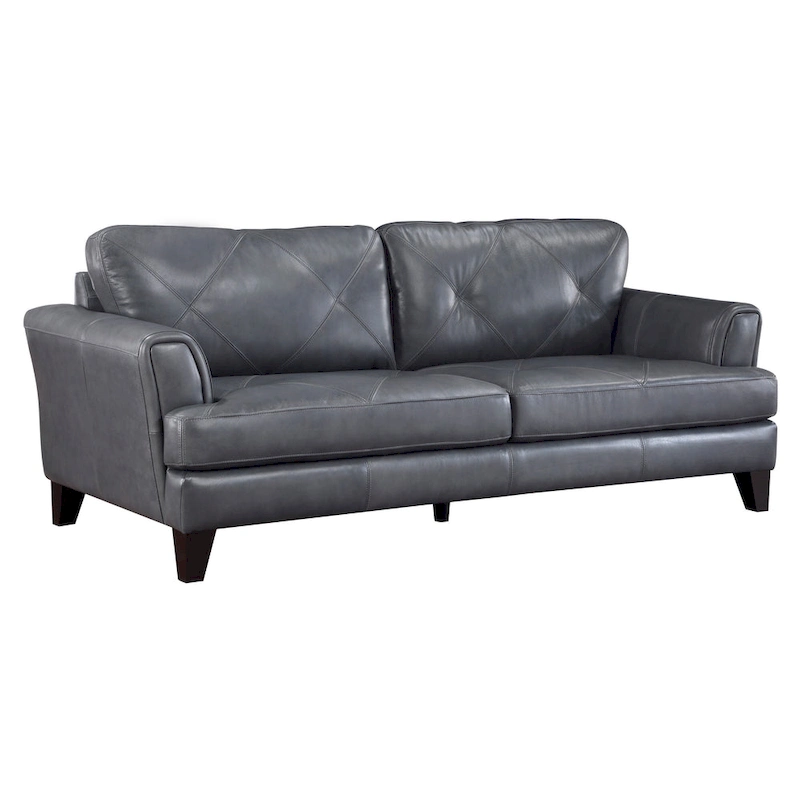 Lisa 88 Inch Sofa, Gray Top Grain and Split Leather, Brown Solid Wood