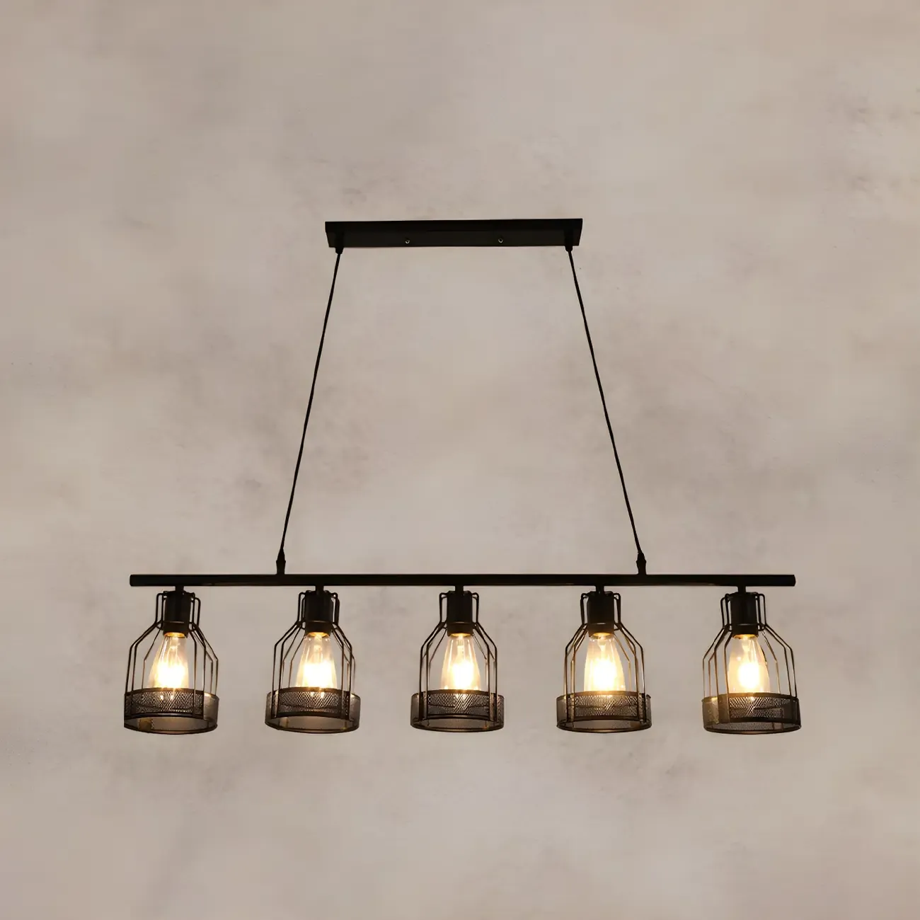 Industrial Black Metal Cage Large Island Pendant Light