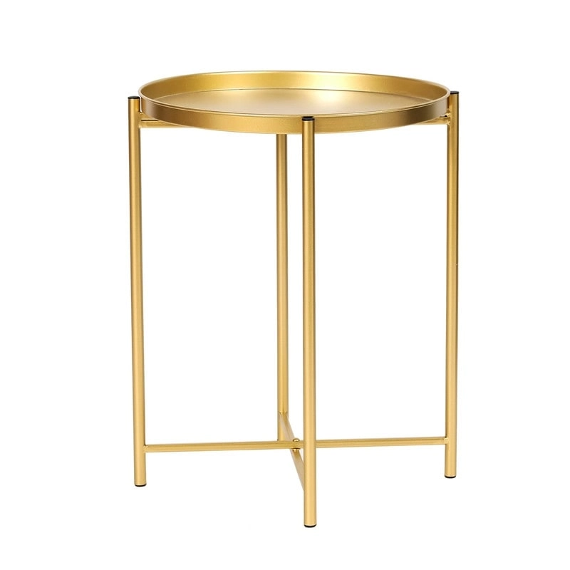 Adeco Gold End Table Metal Waterproof Snack Beside Table Accent Coffee Table - 16.9(D)x 16.9(W)x 20.5(H)