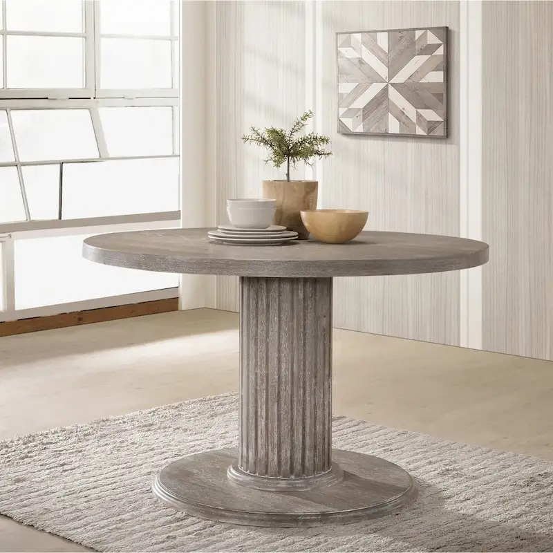 Spring Mount Wood Pedestal Dining Table in Reclaimed Grey
