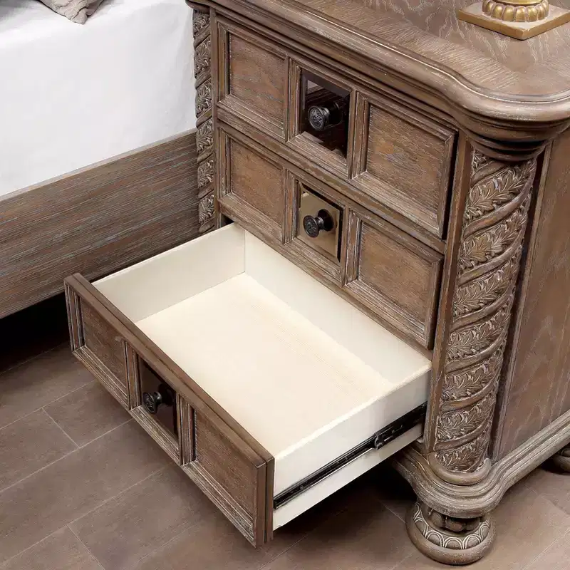 Lellen 3 Drawer Carved Details Nightstand Rustic Natural Tone - HOMES: Inside + Out