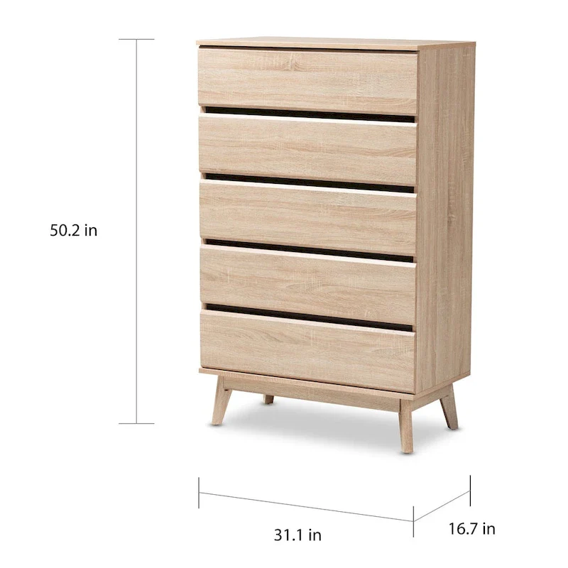 Mid-Century Oak and Dark Grey 5-Drawer Chest by