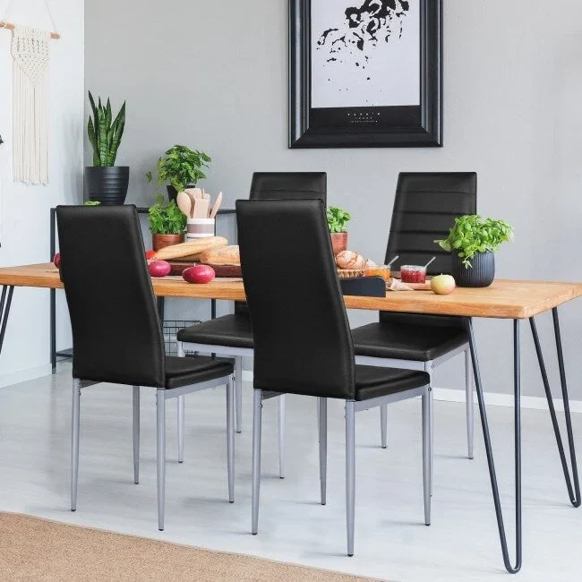 4 Pieces PVC Elegant Design Leather Dining Chairs with Solid Metal Legs - 16.0 x 20.0 x 38.5 (W x D x H)