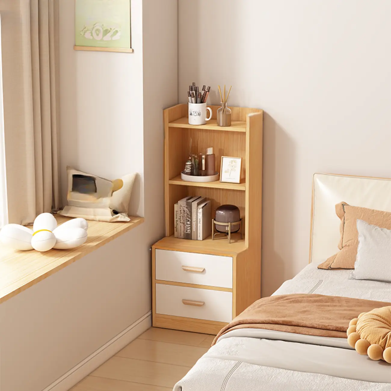 Multi-functional Wooden 5-Shelf Closed Back White Bookcase