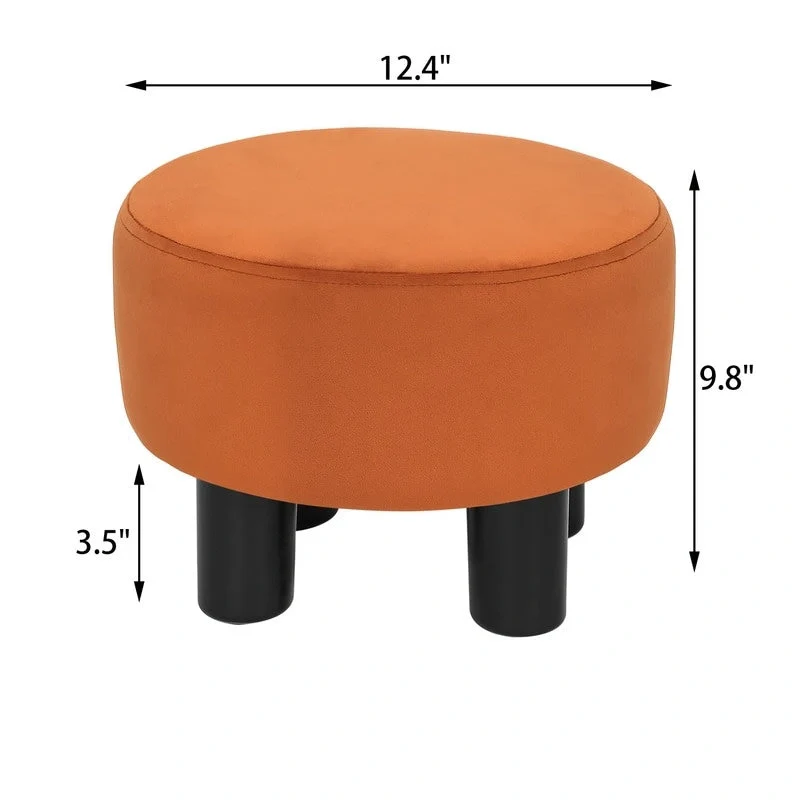Round Ottoman Velvet Footrest Stool Modern Padded Seat Footstool