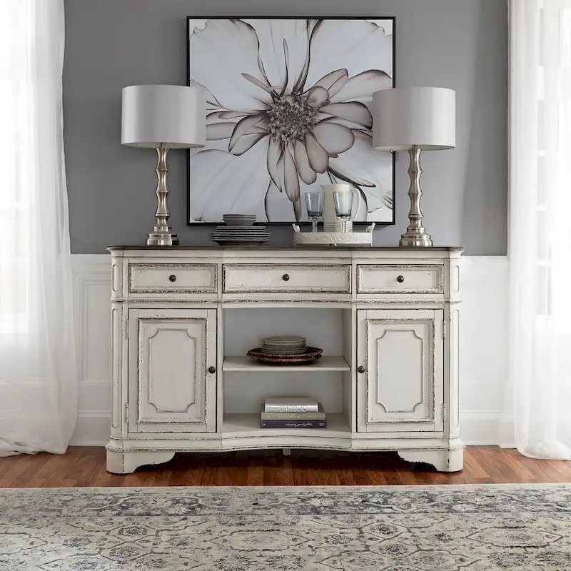 Magnolia Manor Antique White Weathered Bark Server