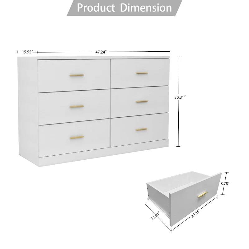 Modern White 6-Drawer Dresser