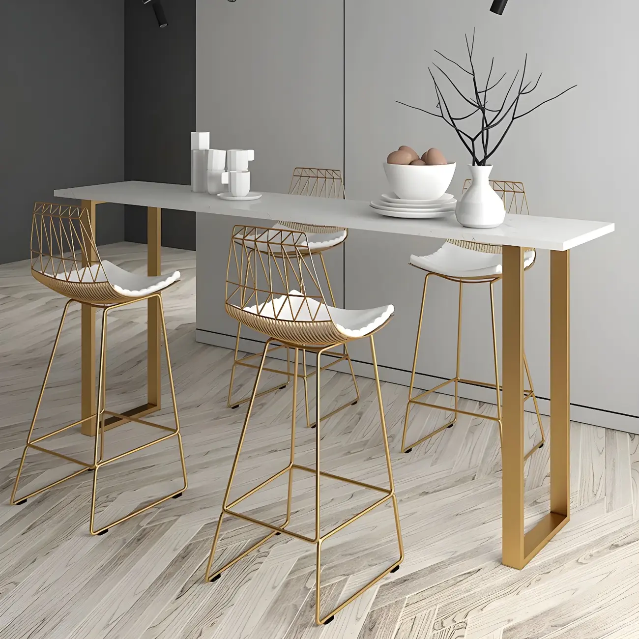 Black Rectangle Marble Tall Bar Table Gold Base