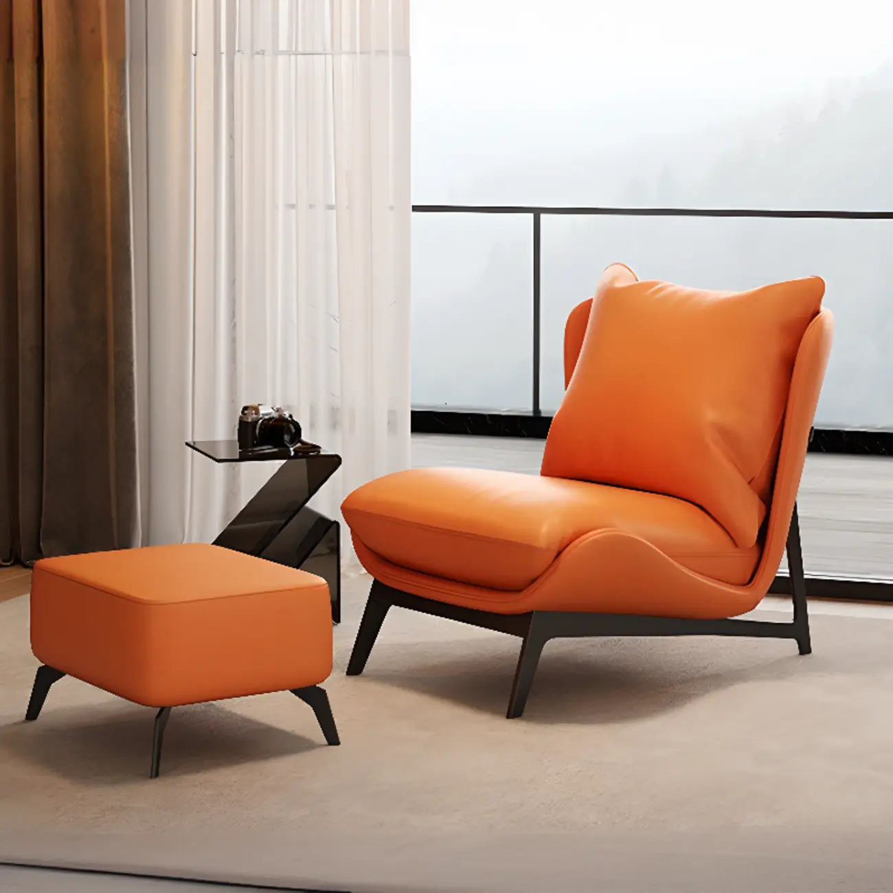 Modern Cat-Resistant Leather Accent Chair with Ottoman