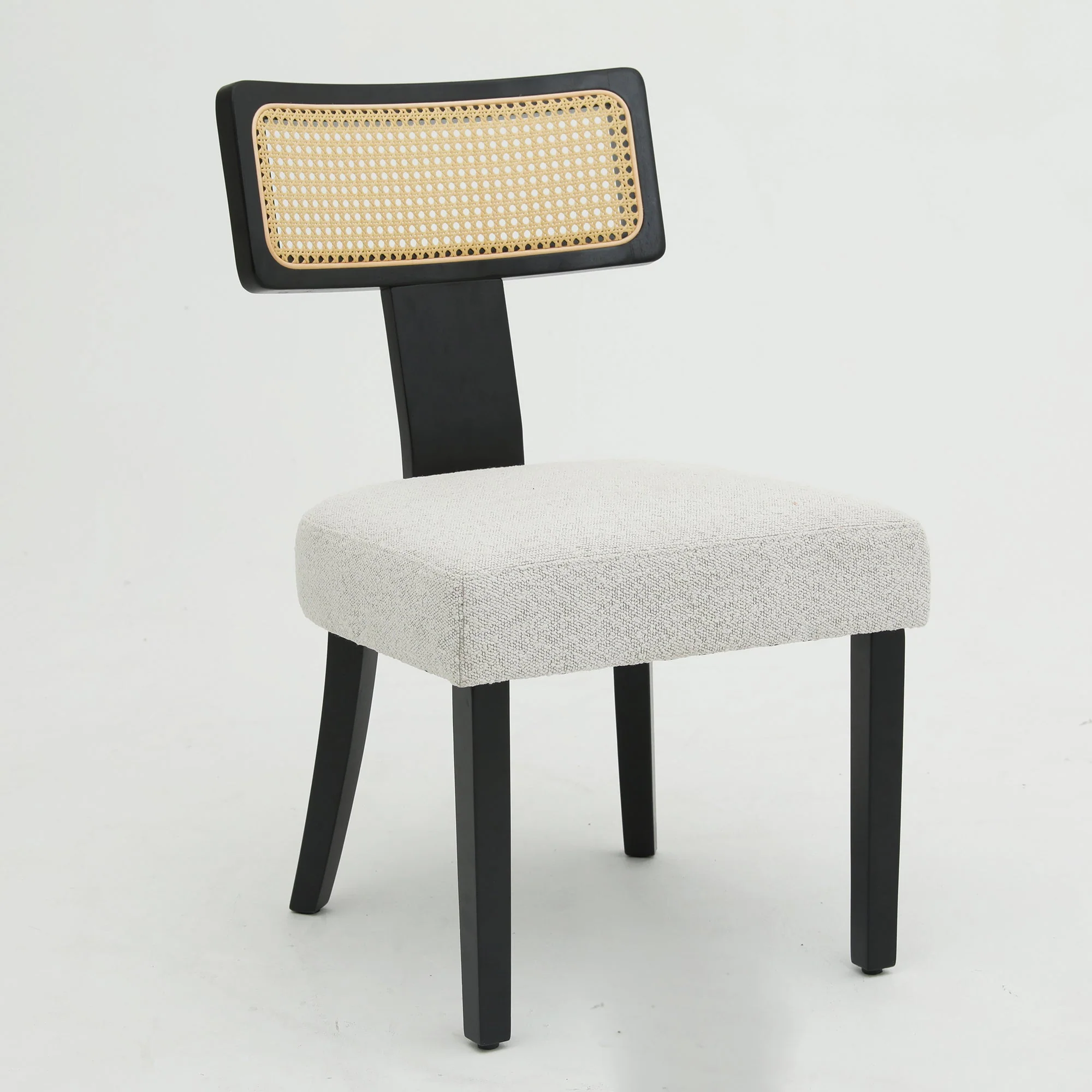 Wood and Rattan Mid Century Modern Dining Chairs Set of 2