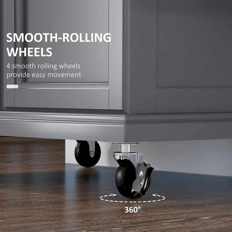 Rolling Kitchen Island on Wheels with Stainless Steel Countertop