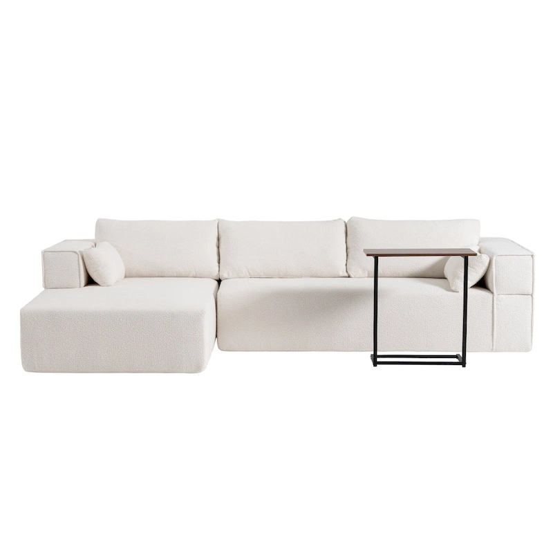 112 Boucle Modular Sectional Sofa with Free Side Table, Wide Seat Design and No Assembly Required