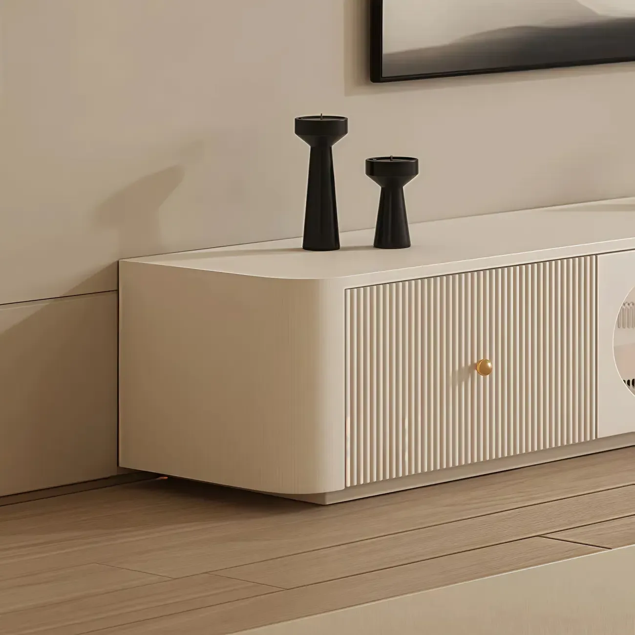 Long Modern White Wooden TV Stand with Drawers