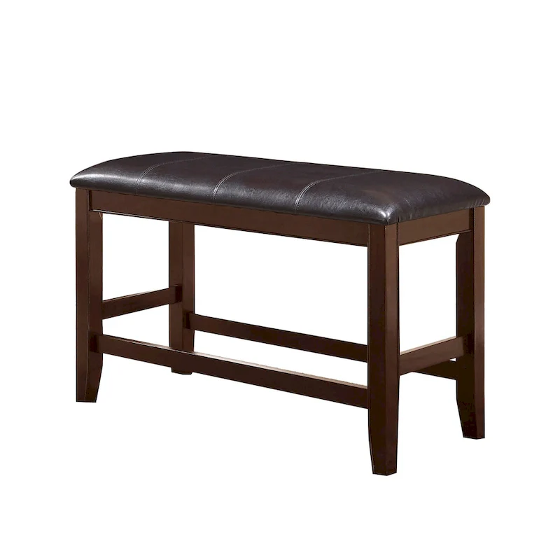 Wooden Counter Height Bench with Leatherette Seat, Brown and Black