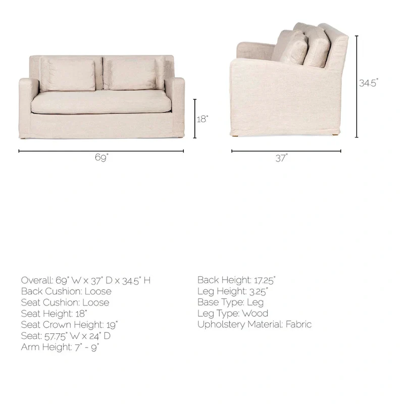 Denly I Beige Slipcover Two Seater Sofa