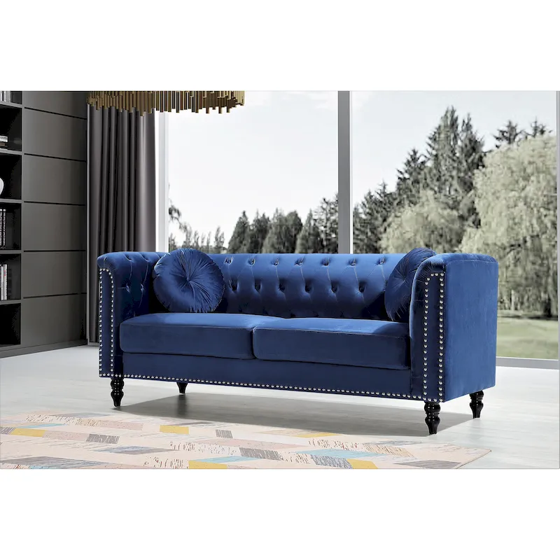 US Pride Vivian Classic Velvet Kittleson Nailhead Chesterfield Sofa