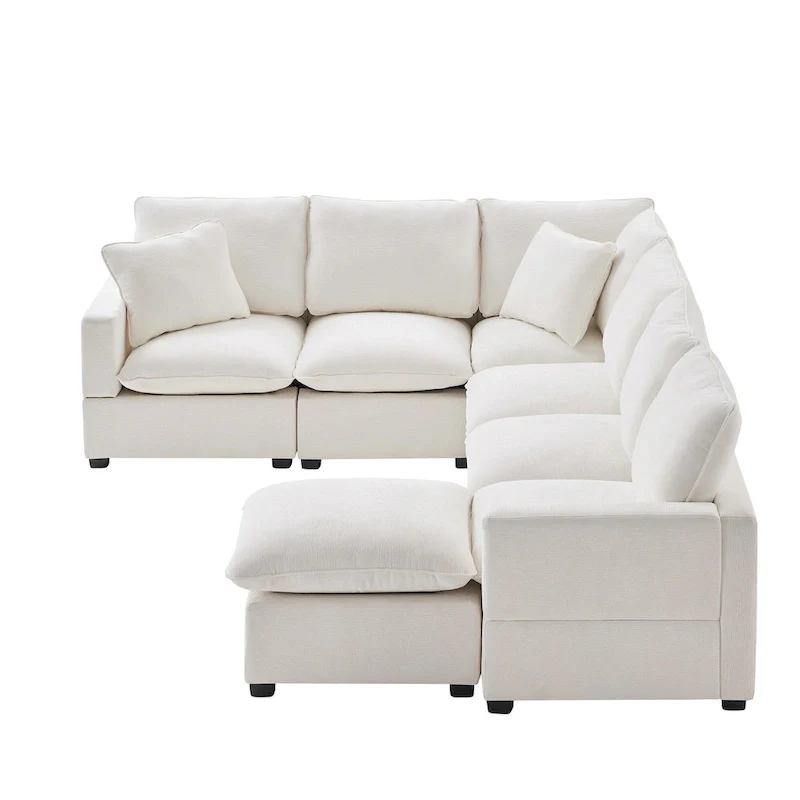 U Shape Modular Sofa, 7 Seat Chenille Sectional Upholstered Couch Set