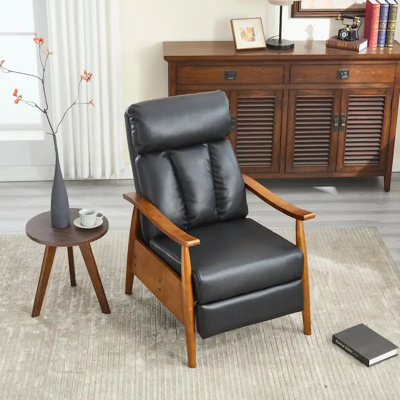 PU Leather Recliner Chair,Living Room Solid Wood Accent Chair