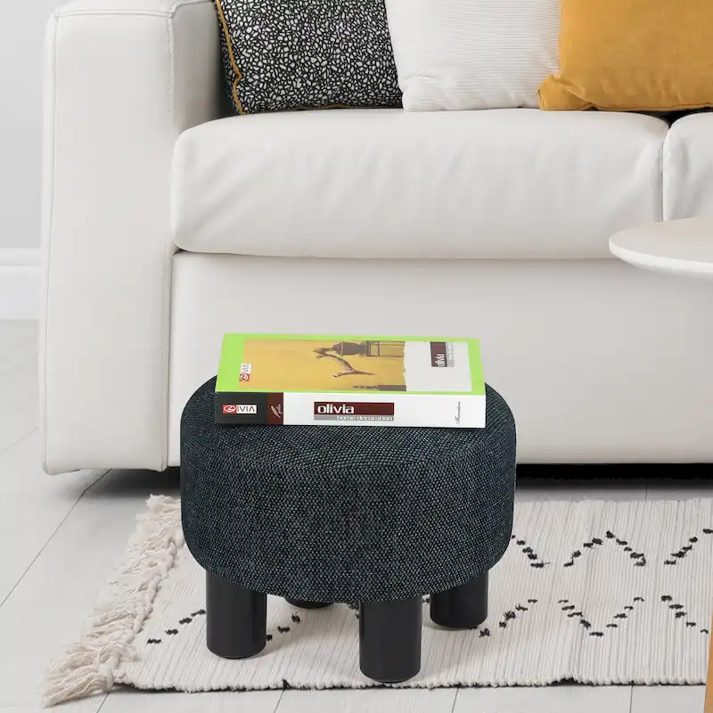 Round Ottoman Velvet Footrest Stool Modern Padded Seat Footstool