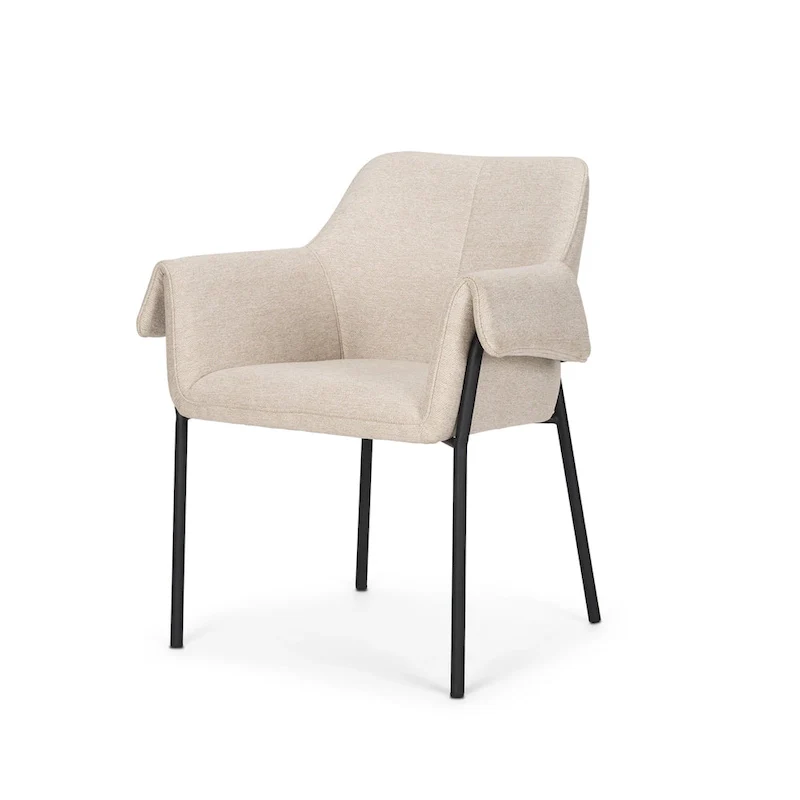 Dining Chair w/ Cream Boucle Fabric & Matte Black Metal Legs