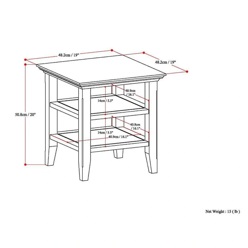 Square End Table with Open Shelves - 19 Inch Wide