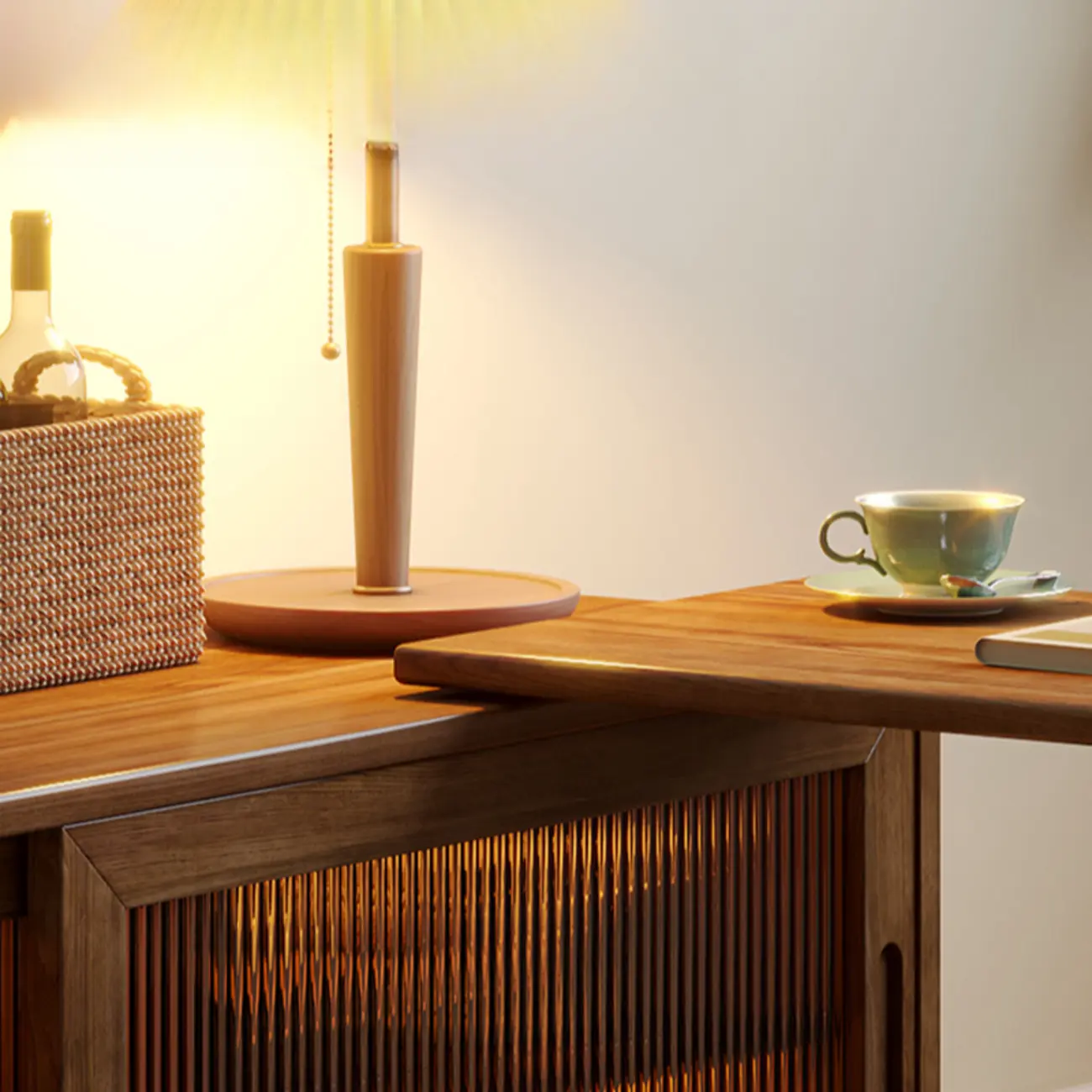 Extendable Long Brown Wood TV Stand with 2 Cabinets