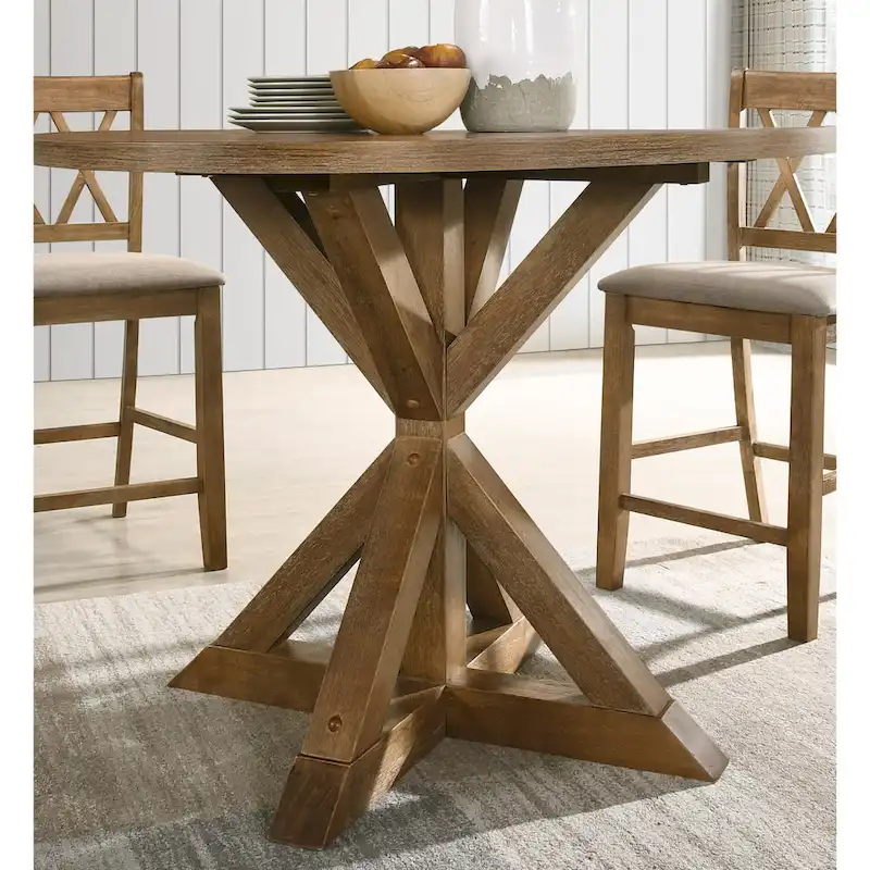 Wooden Round Dining Table and Chair Sets Rustic Farmhouse Dining Table and Chair Sets with Crossbuck Pedestal Table Base
