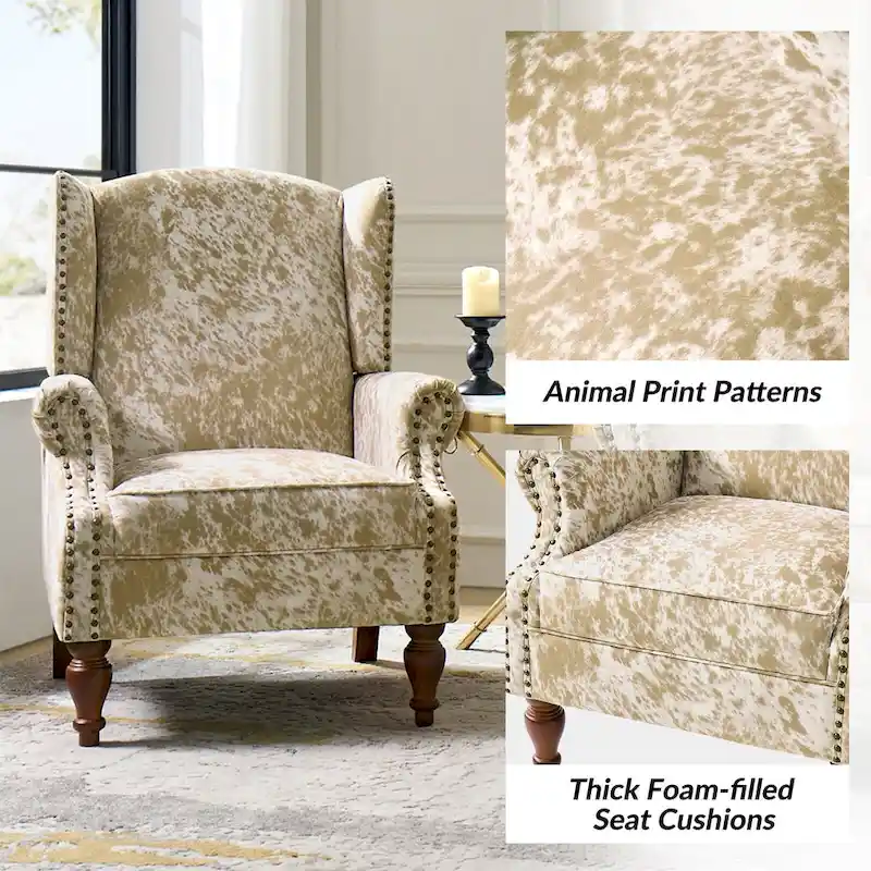 Ivan Traditional Animal Pattern Armchair with Nailhead Trim by