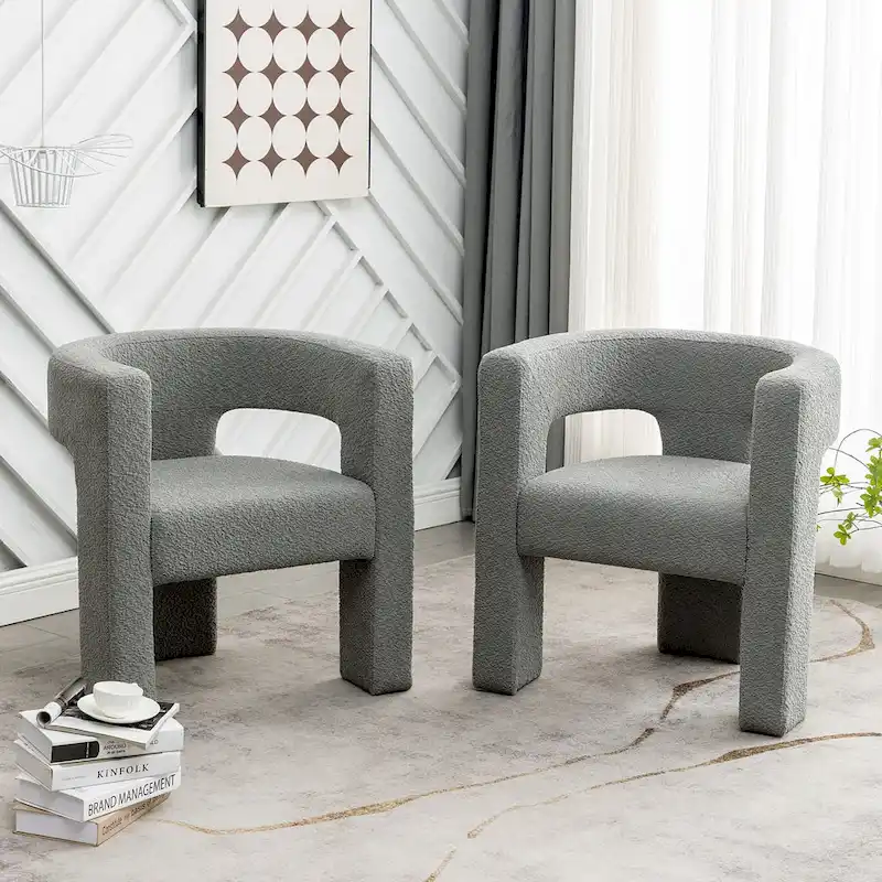 KINWELL 28 Wide Boucle Upholstered Square Armchair (Set of 2)