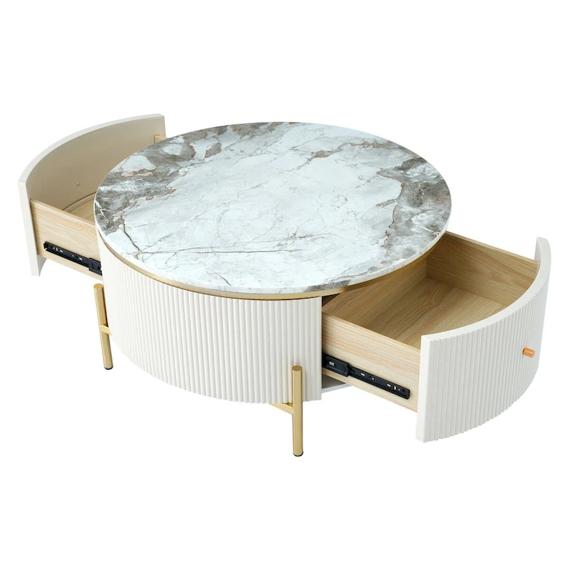 Modern Round Coffee Table with Drawers