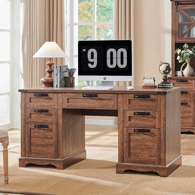 60 Farmhouse Executive Desk, Wood Home Office Desk, Computer Desk