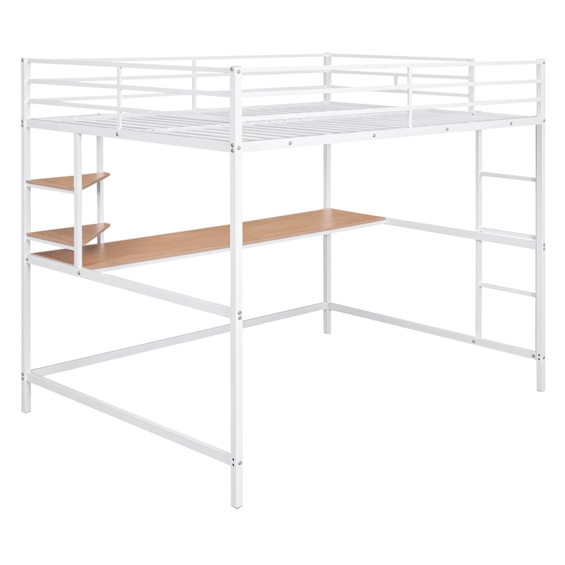 Full Metal Loft Bed with Desk and Shelve, Black
