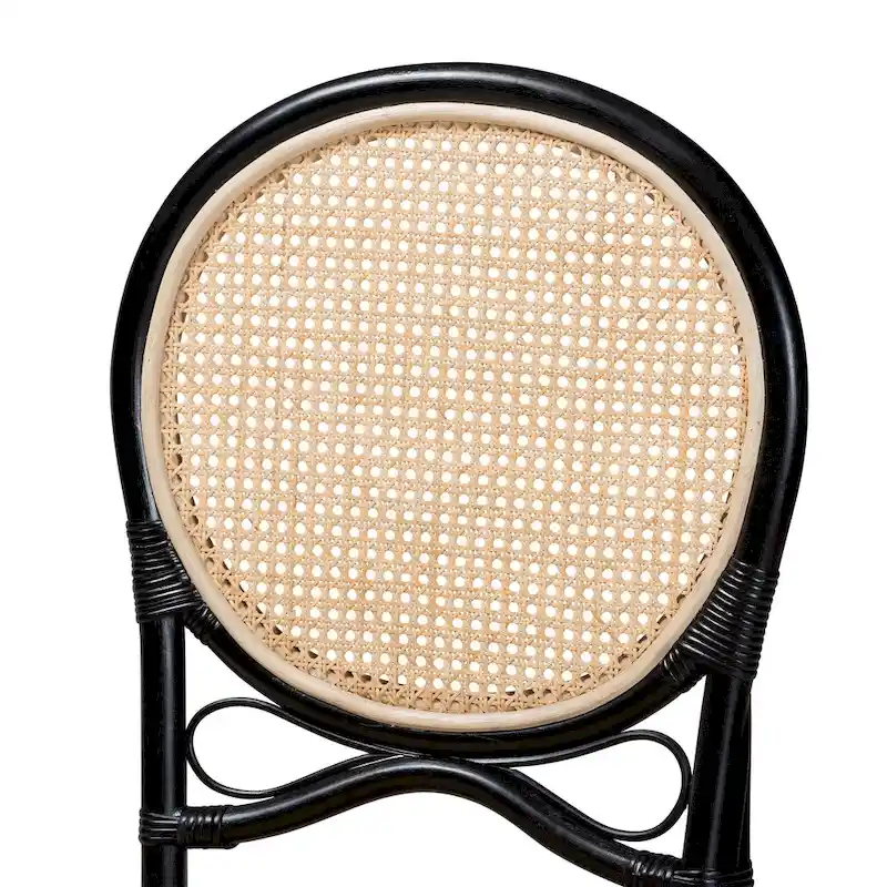 Mid-Century Modern Two-Tone Black and Natural Brown Rattan Dining Chair